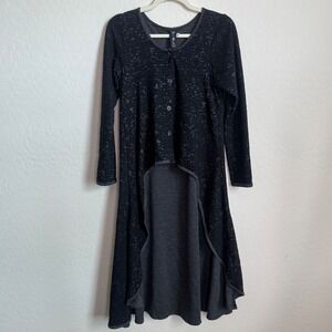 NoBlu Black Damask Burnout High Low Duster Cardigan Lagenlook Small Artsy Boho